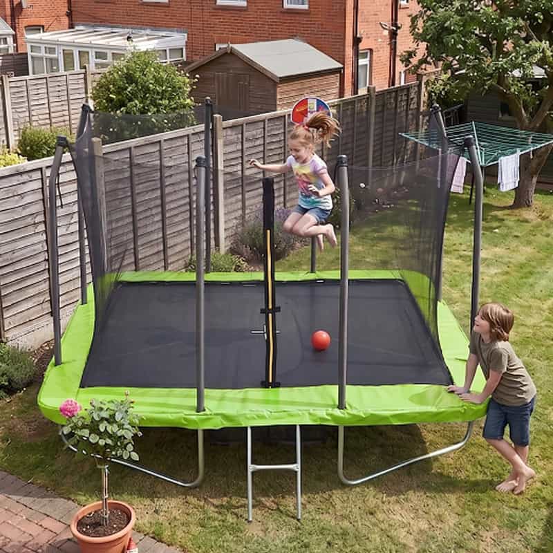 6x8ft Rectangular Trampoline with Safety Enclosure FREE Ladder Basketball Game & Shoe Tidy