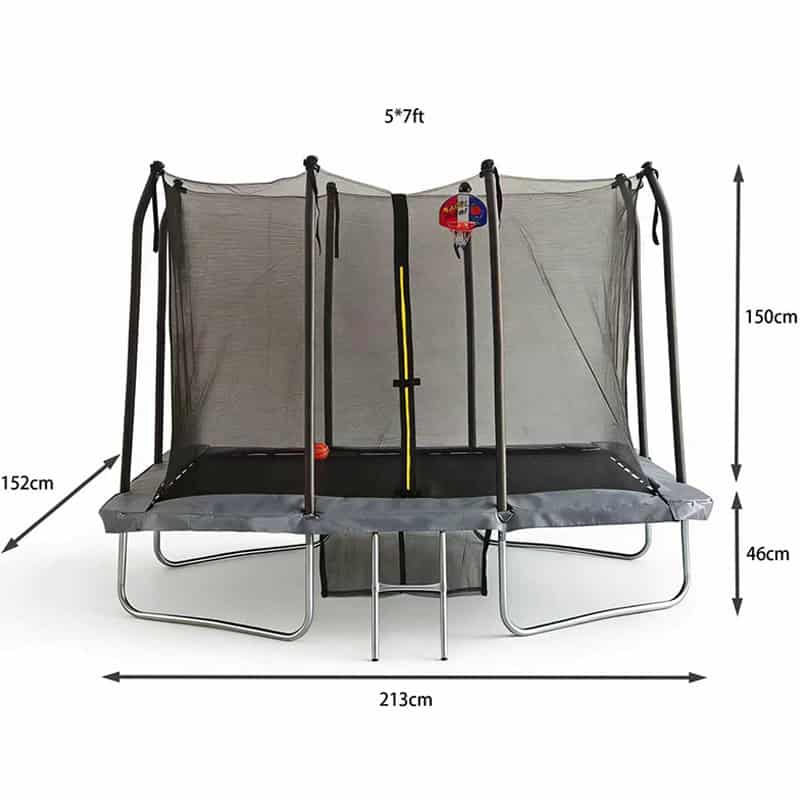 Big Air 5x7ft Rectangular Trampoline with Safety Enclosure FREE Ladder Basketball Game & Shoe Tidy