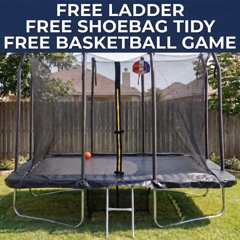 Big Air 5x7ft Rectangular Trampoline with Safety Enclosure FREE Ladder Basketball Game & Shoe Tidy