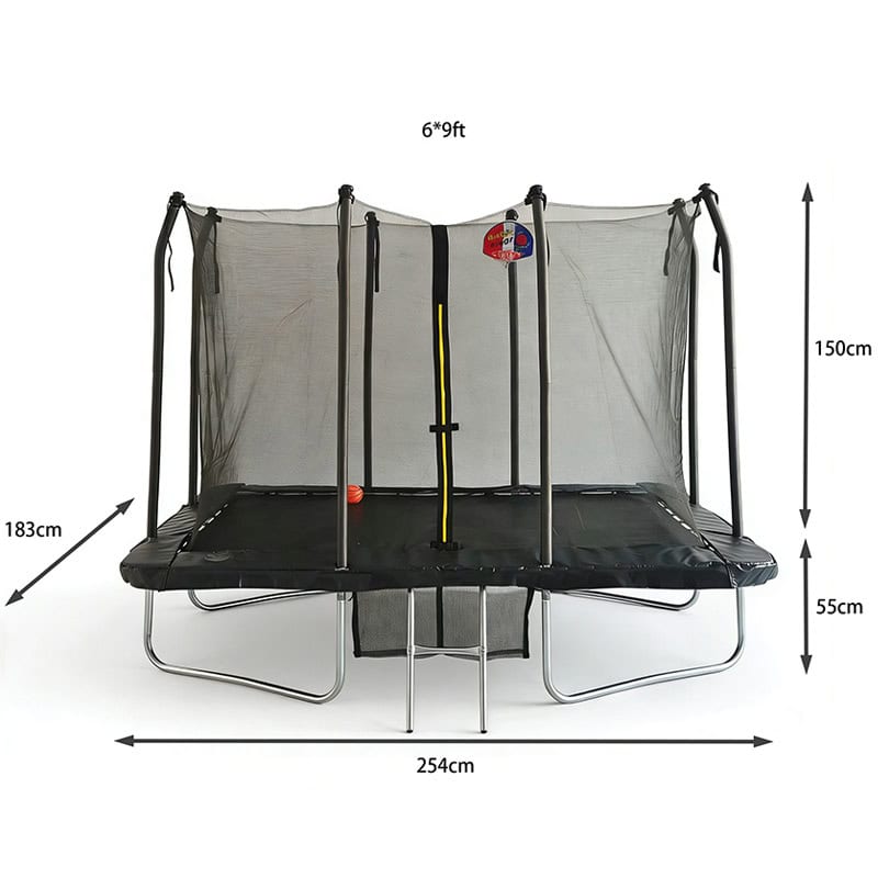 6x8ft Rectangular Trampoline with Safety Enclosure FREE Ladder Basketball Game & Shoe Tidy