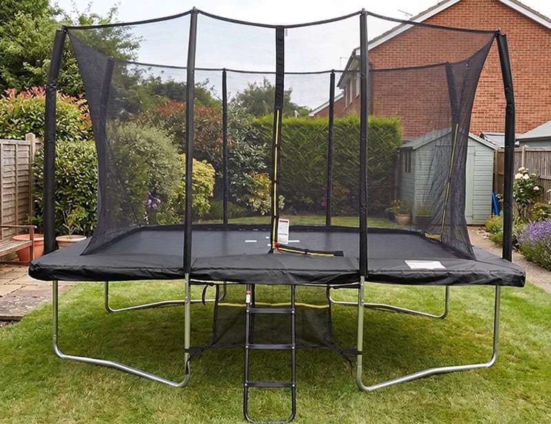 9x14ft Rectangular Trampoline with Safety Enclosure Black – Free Ladder & Shoe Tidy