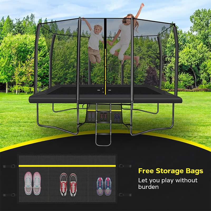 9x14ft Rectangular Trampoline with Safety Enclosure Black – Free Ladder & Shoe Tidy