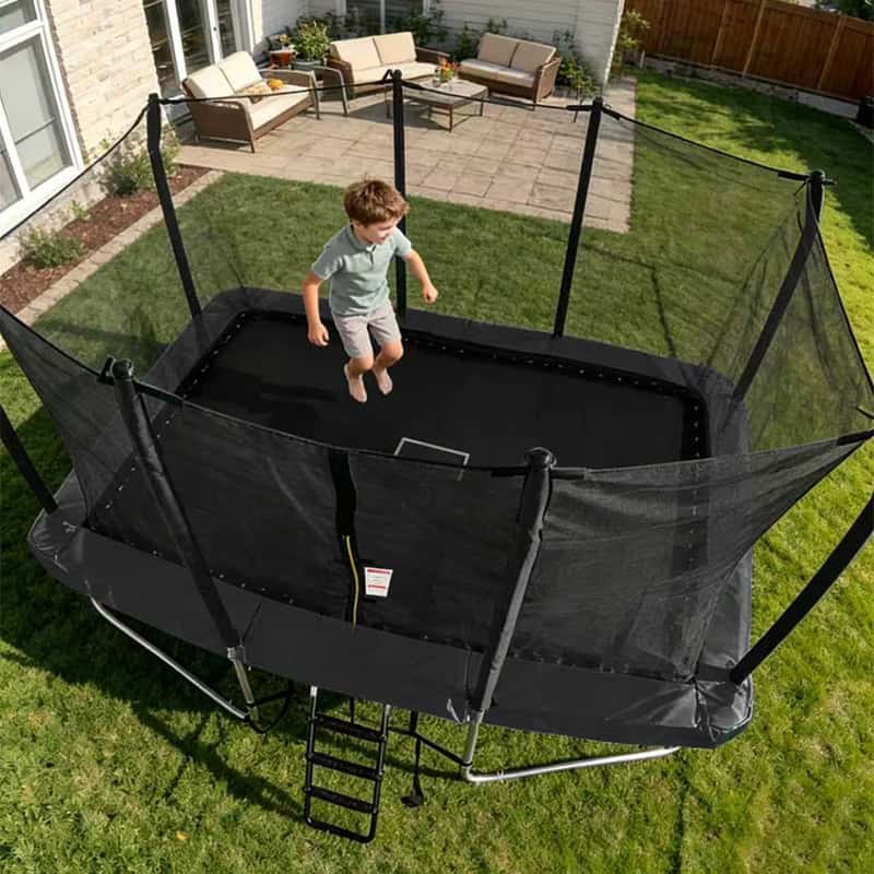 9x14ft Rectangular Trampoline with Safety Enclosure Black – Free Ladder & Shoe Tidy