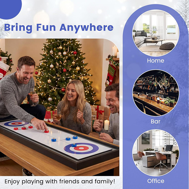 Air King 2-in-1 Wooden Shuffleboard & Curling Tabletop Board Game | 8 Pucks - Image 4